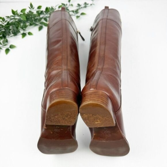 Tory Burch Kiernan leather Riding Boots gold logo size 7 - Picture 7 of 11